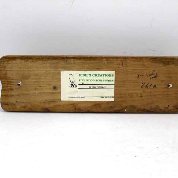 Vintage Solid Oak Fish 'n Creations 2003 Key Holder w/Salmon Fish Signed 4 Hooks - Picture 5 of 7